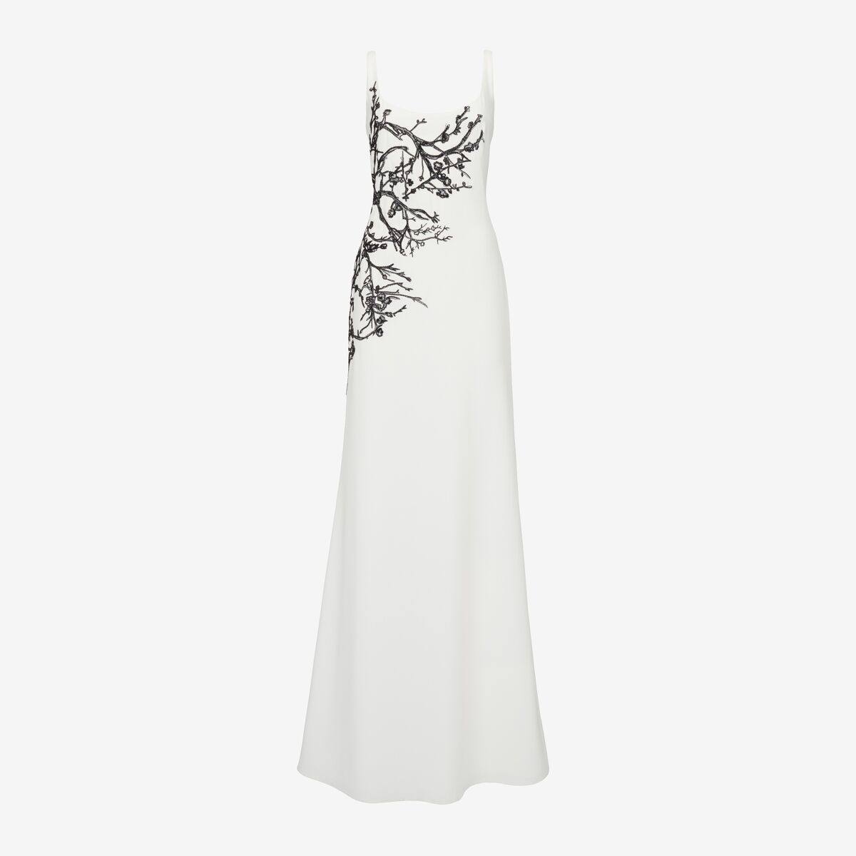 Alexander McQueen Women's White Cherry Branches Embroidered Evening Dress - 8 (Viscose & Acetate)